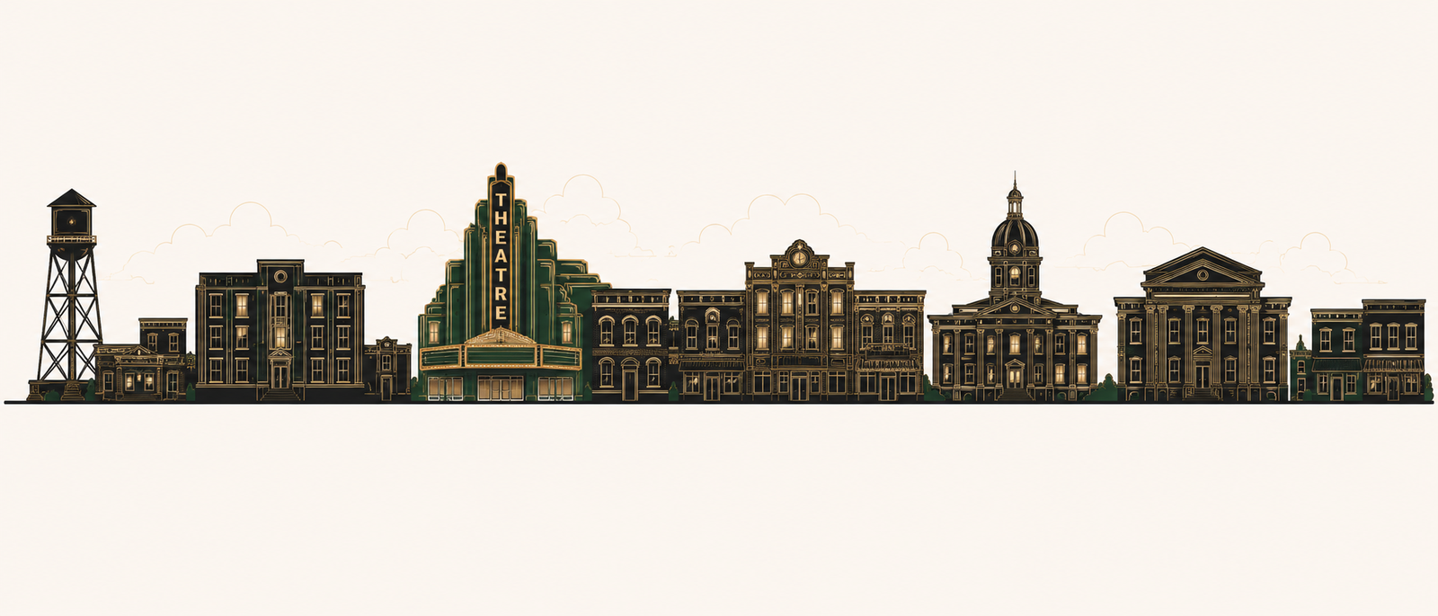 Historic North Carolina downtown skyline motif